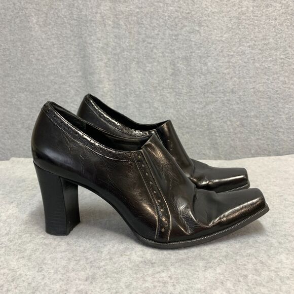 Franco Sarto Shoes Ankle Booties 10 Black Square Toe Block Heel Man Made Leather - Picture 1 of 13